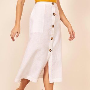 Reformation highland white midi skirt with buttons